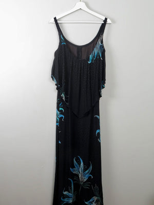 Vintage Black & Green Long Dress 1970s XXS - The Harlequin