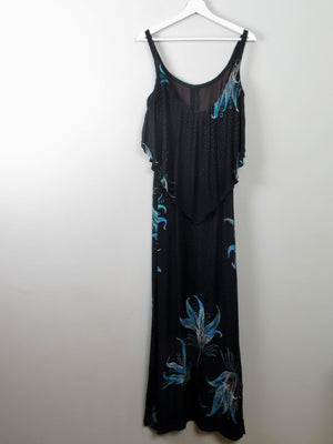Vintage Black & Green Long Dress 1970s XXS - The Harlequin