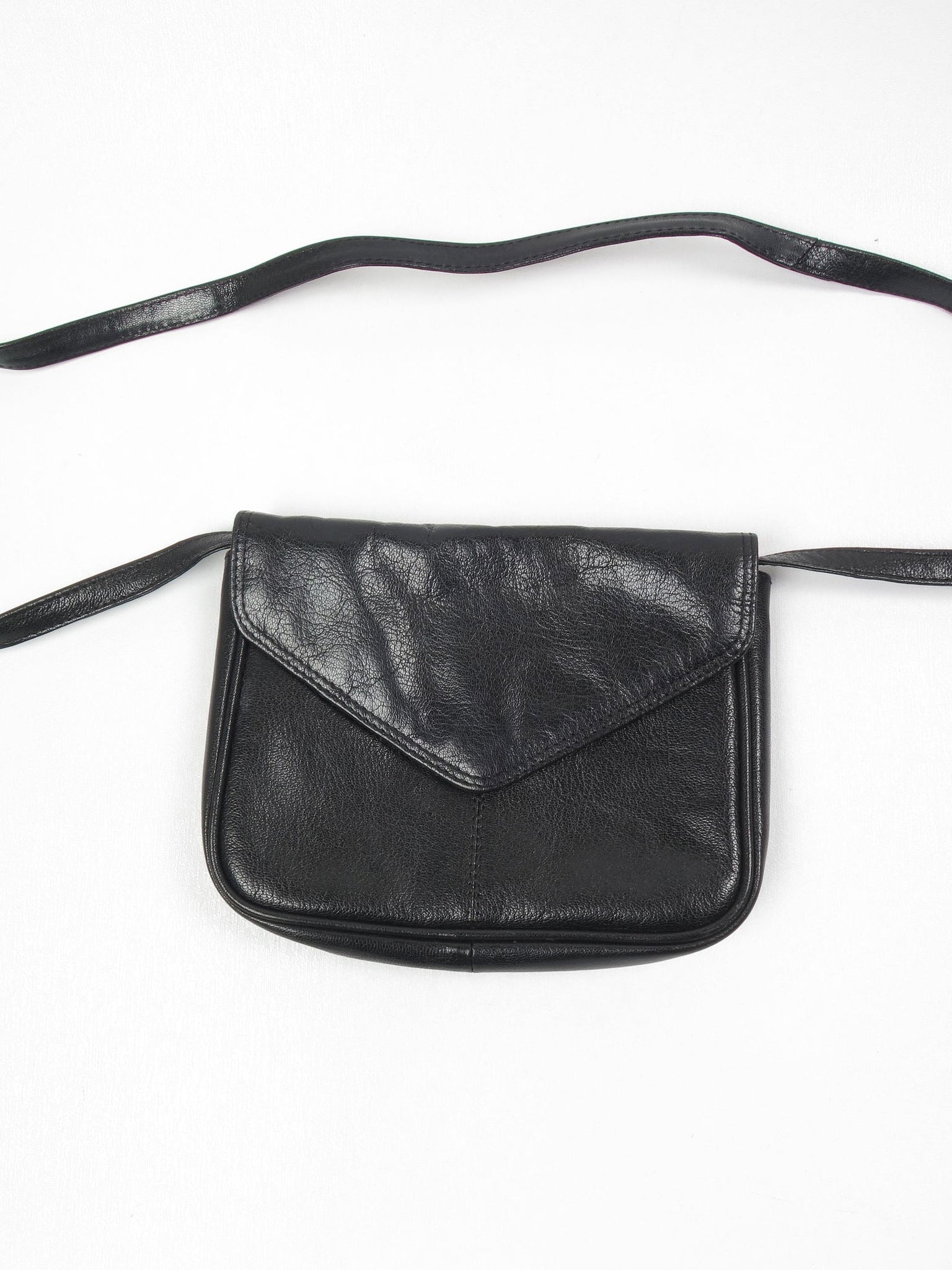 Vintage Black Leather Cross Body Bag - The Harlequin