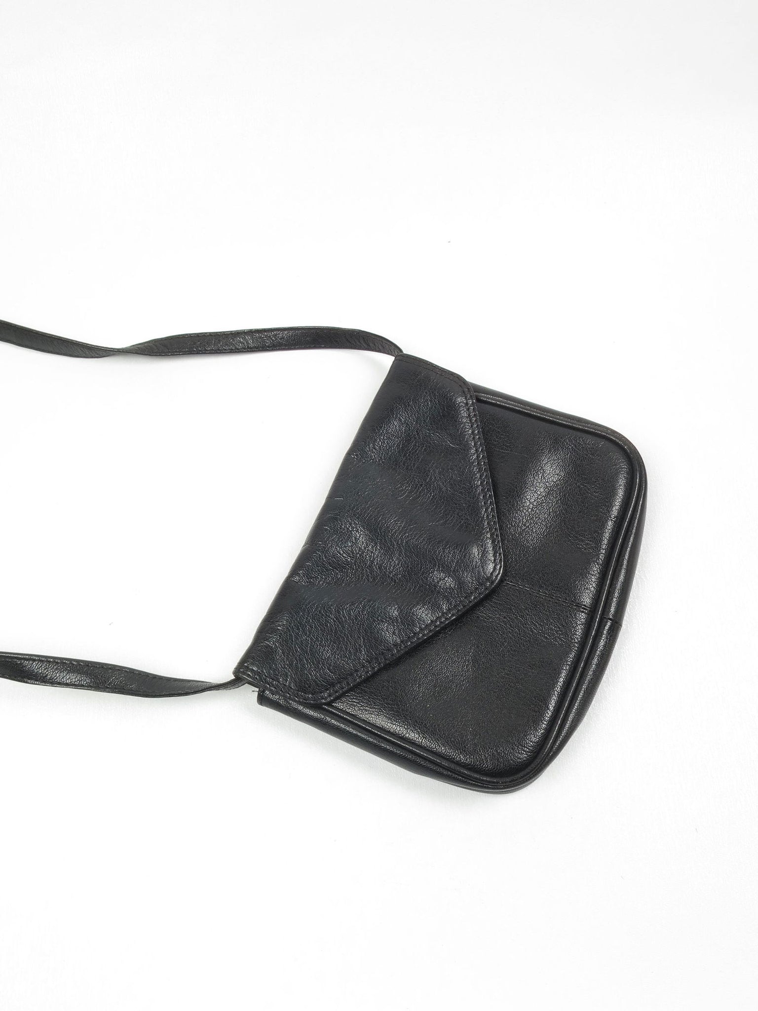 Vintage Black Leather Cross Body Bag - The Harlequin