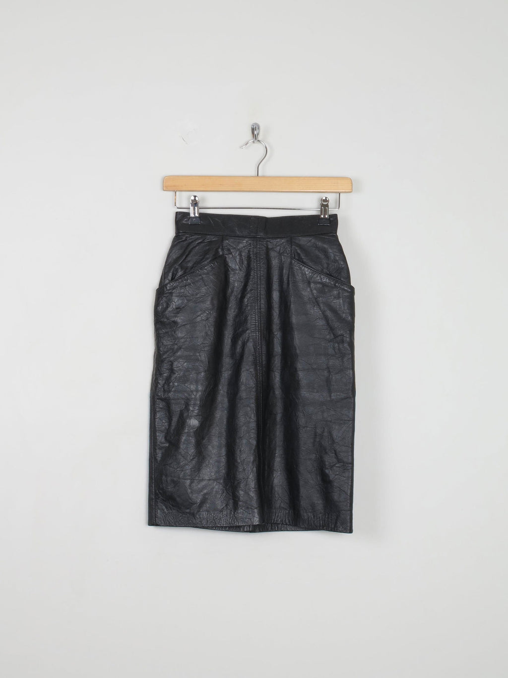 Vintage Black Leather Fitted Skirt 24" XXS - The Harlequin