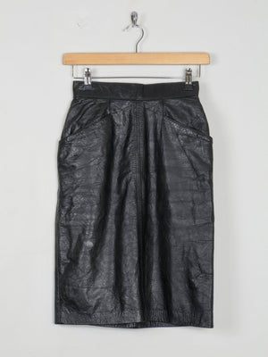 Vintage Black Leather Fitted Skirt 24" XXS - The Harlequin