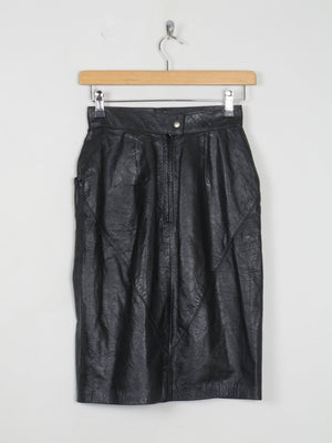 Vintage Black Leather Fitted Skirt 24" XXS - The Harlequin