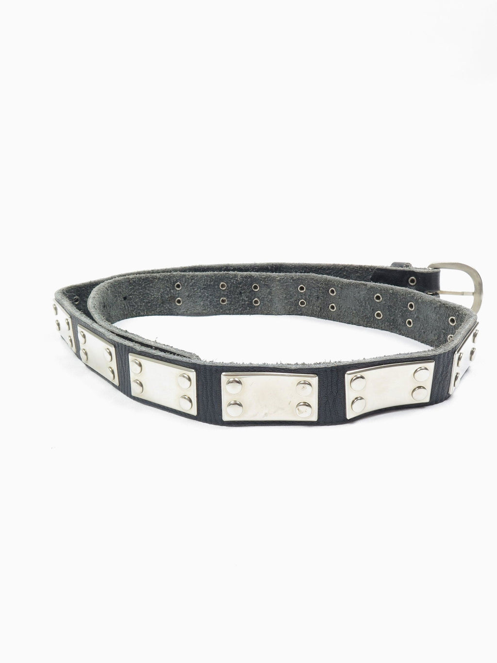 Vintage Black Leather & Metal Belt S/M - The Harlequin