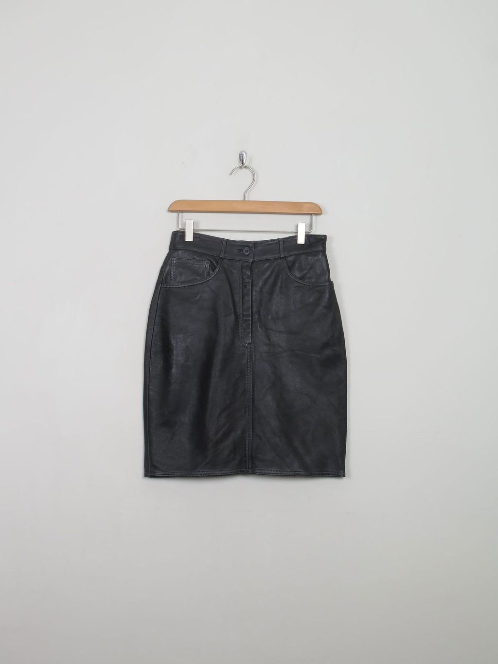Vintage Black Leather Skirt S 27" W - The Harlequin