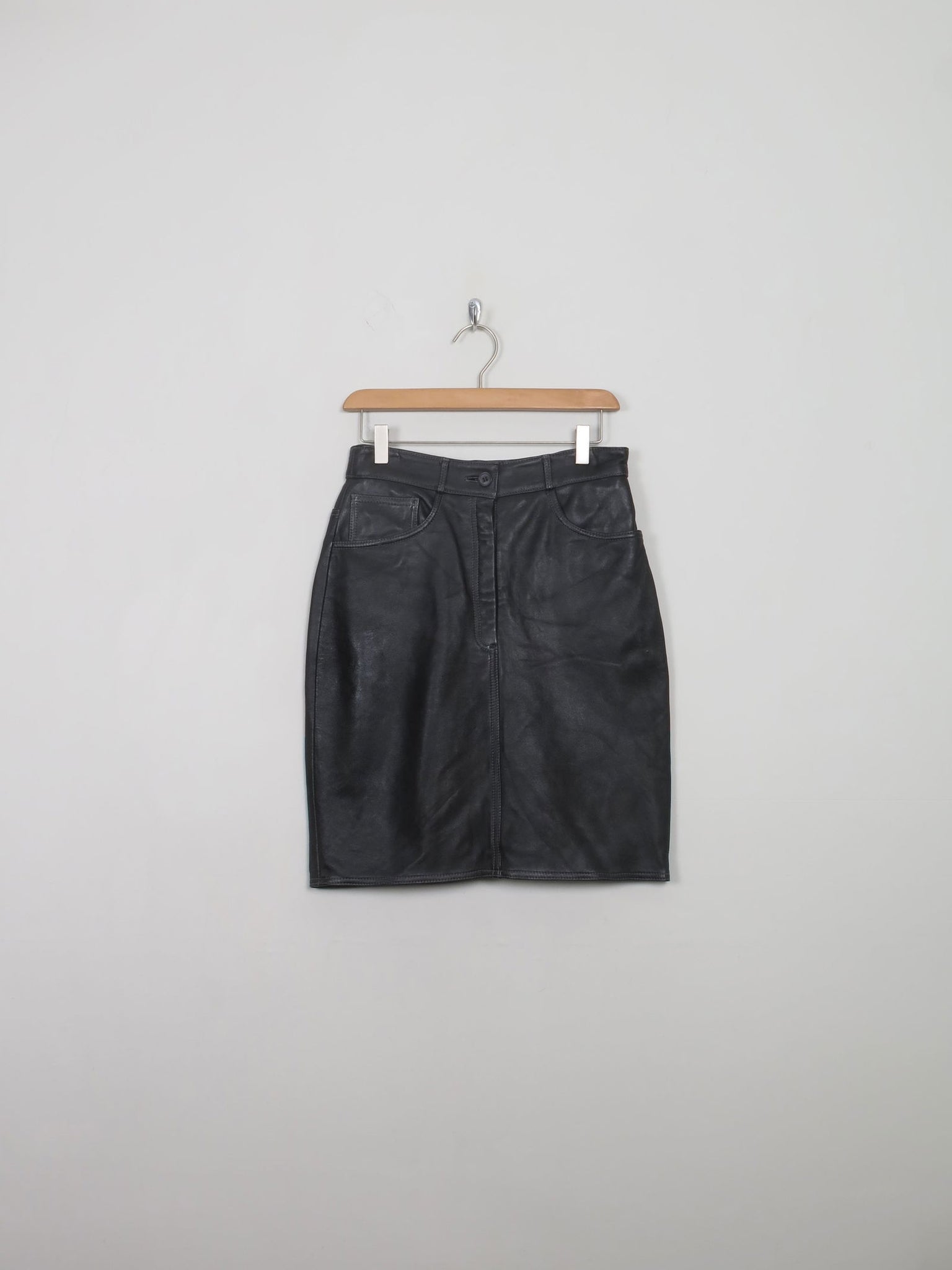 Vintage Black Leather Skirt S 27" W - The Harlequin