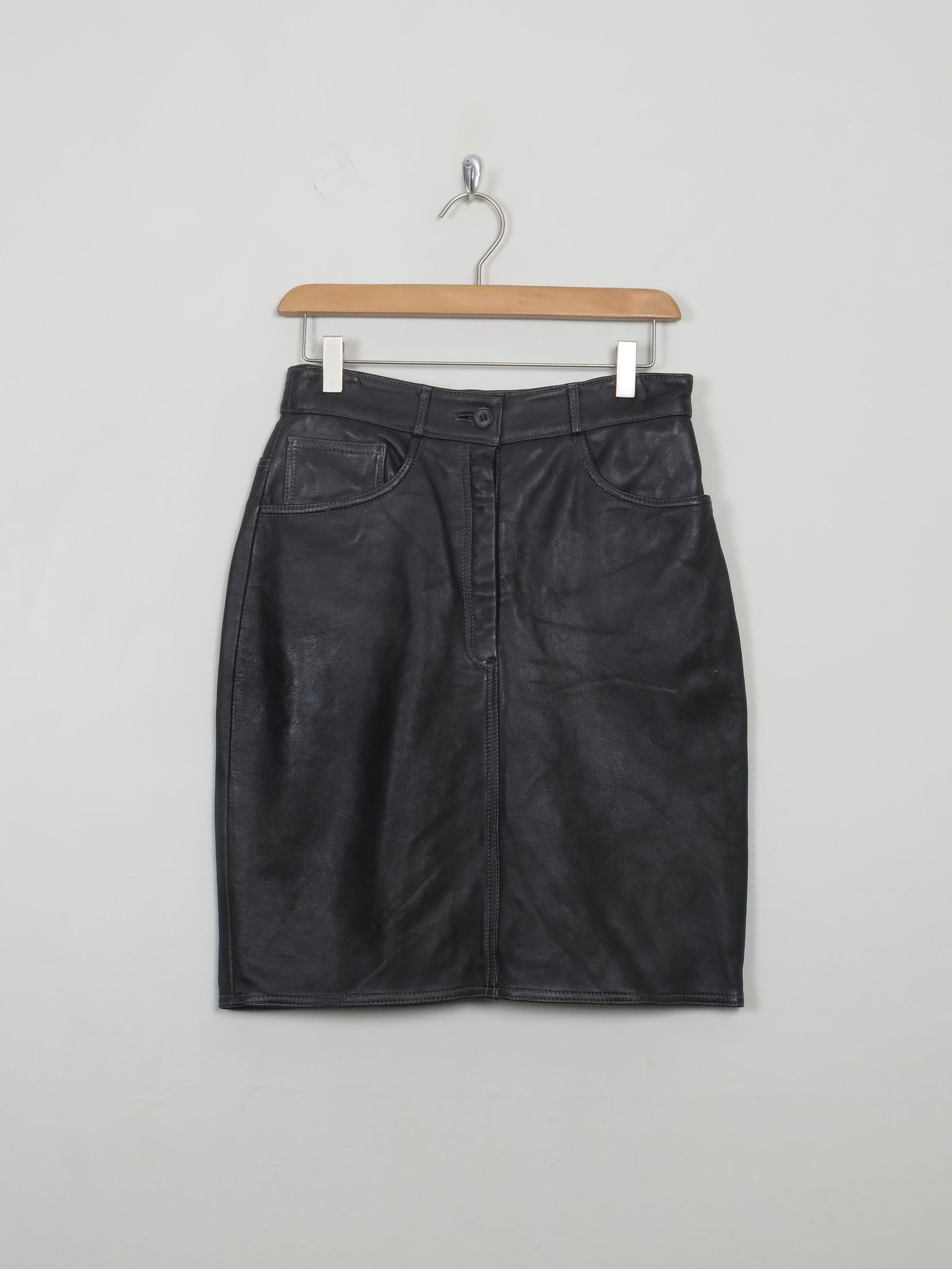 Vintage Black Leather Skirt S 27" W - The Harlequin