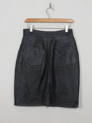 Vintage Black Leather Skirt S 27" W - The Harlequin