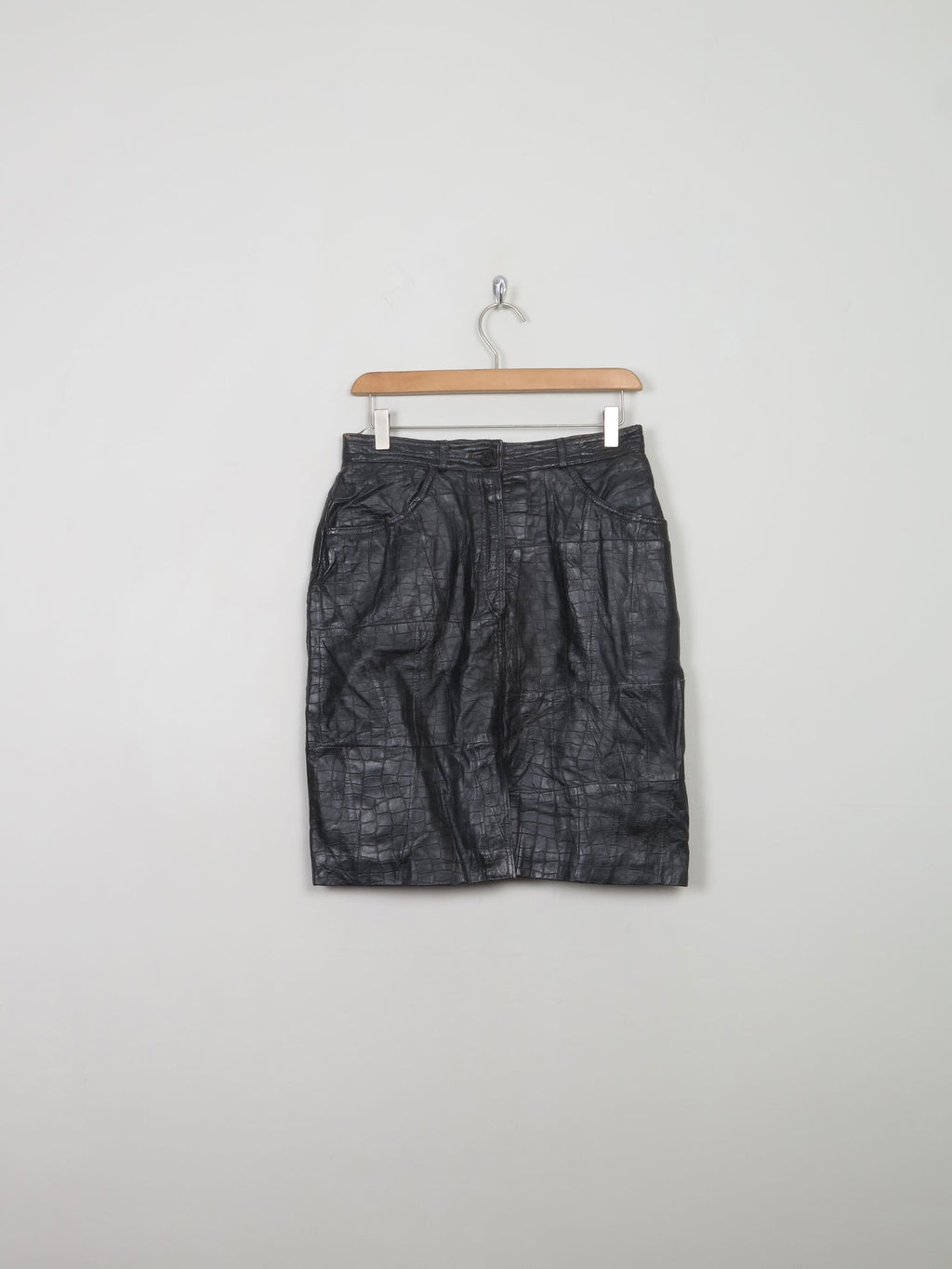 Vintage Black Leather Texture Skirt 27" W - The Harlequin
