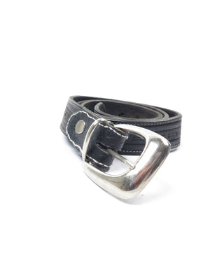 Vintage Black Leather Tooled Belt L - The Harlequin