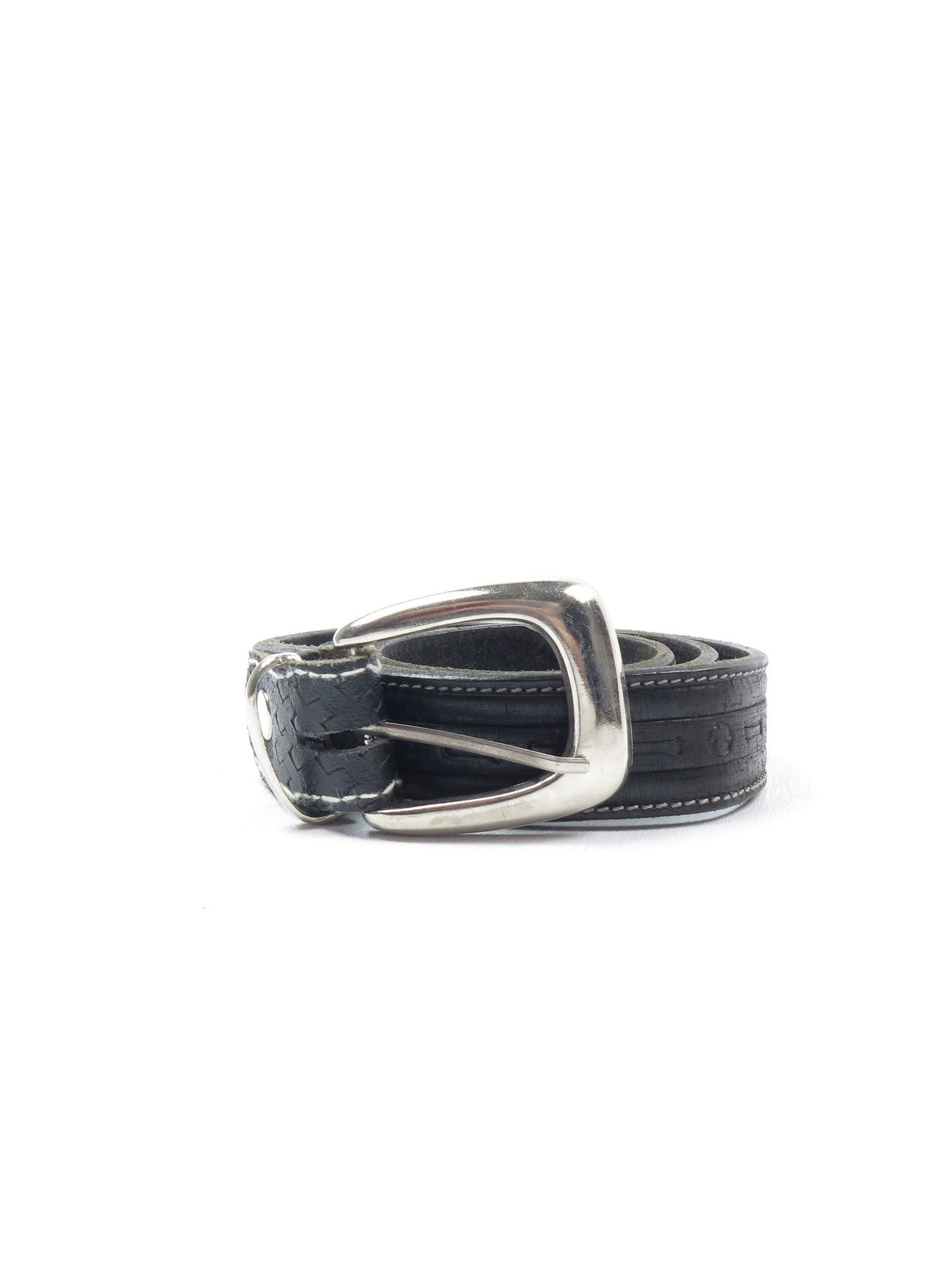 Vintage Black Leather Tooled Belt L - The Harlequin