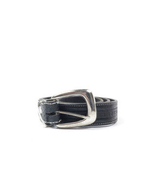Vintage Black Leather Tooled Belt L - The Harlequin