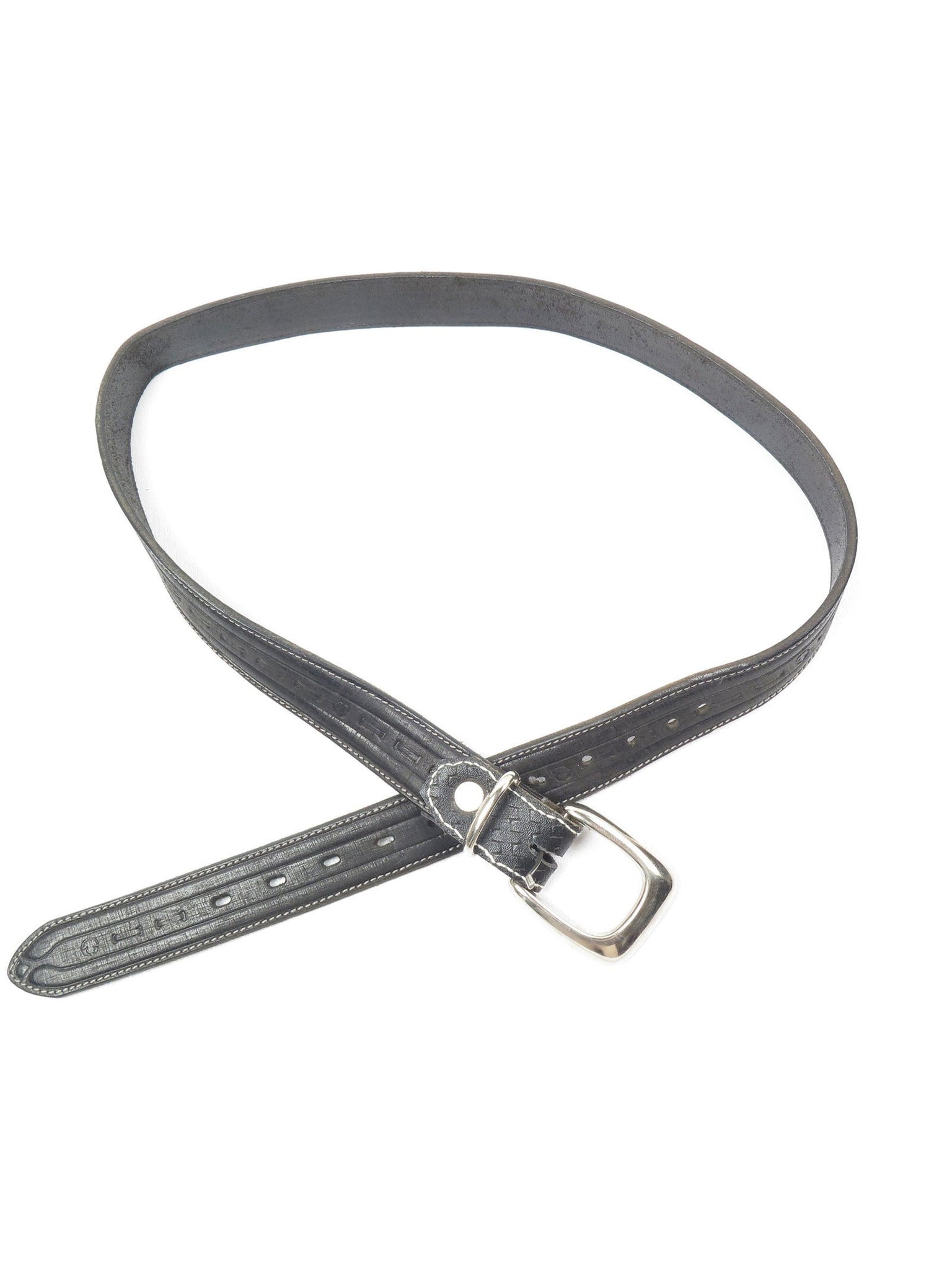 Vintage Black Leather Tooled Belt L - The Harlequin