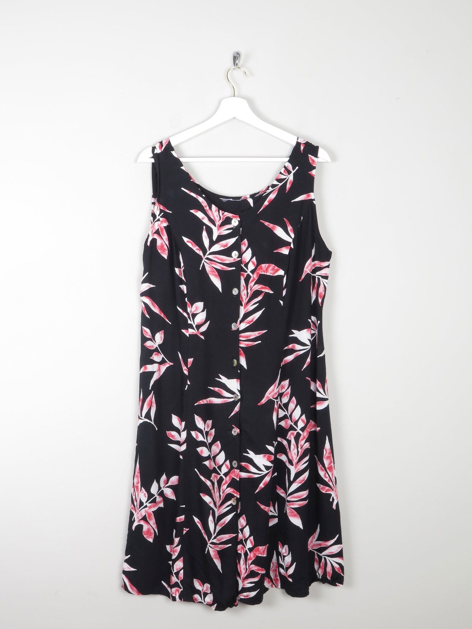 Vintage Black & Pink Printed 90s Button Down Dress L Vintage Black & Pink Printed 90s Button Down Dress L
