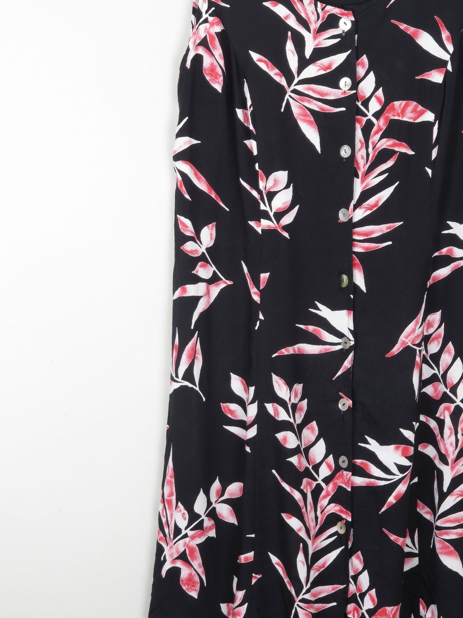 Vintage Black & Pink Printed 90s Button Down Dress L Vintage Black & Pink Printed 90s Button Down Dress L