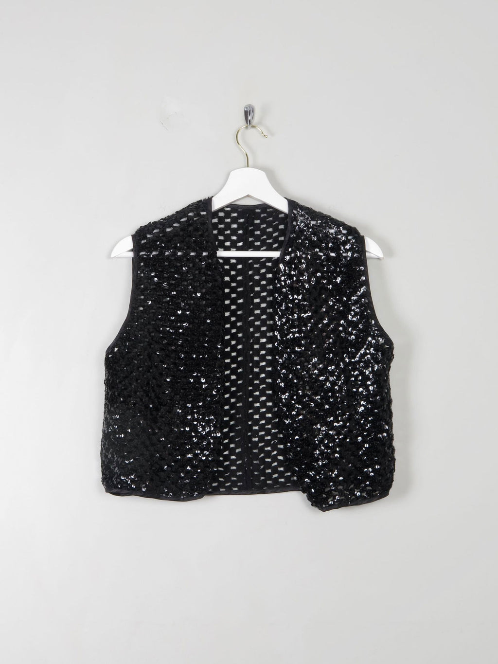 Vintage Black Sequin & Crochet Waistcoat S/M - The Harlequin