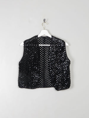 Vintage Black Sequin & Crochet Waistcoat S/M - The Harlequin