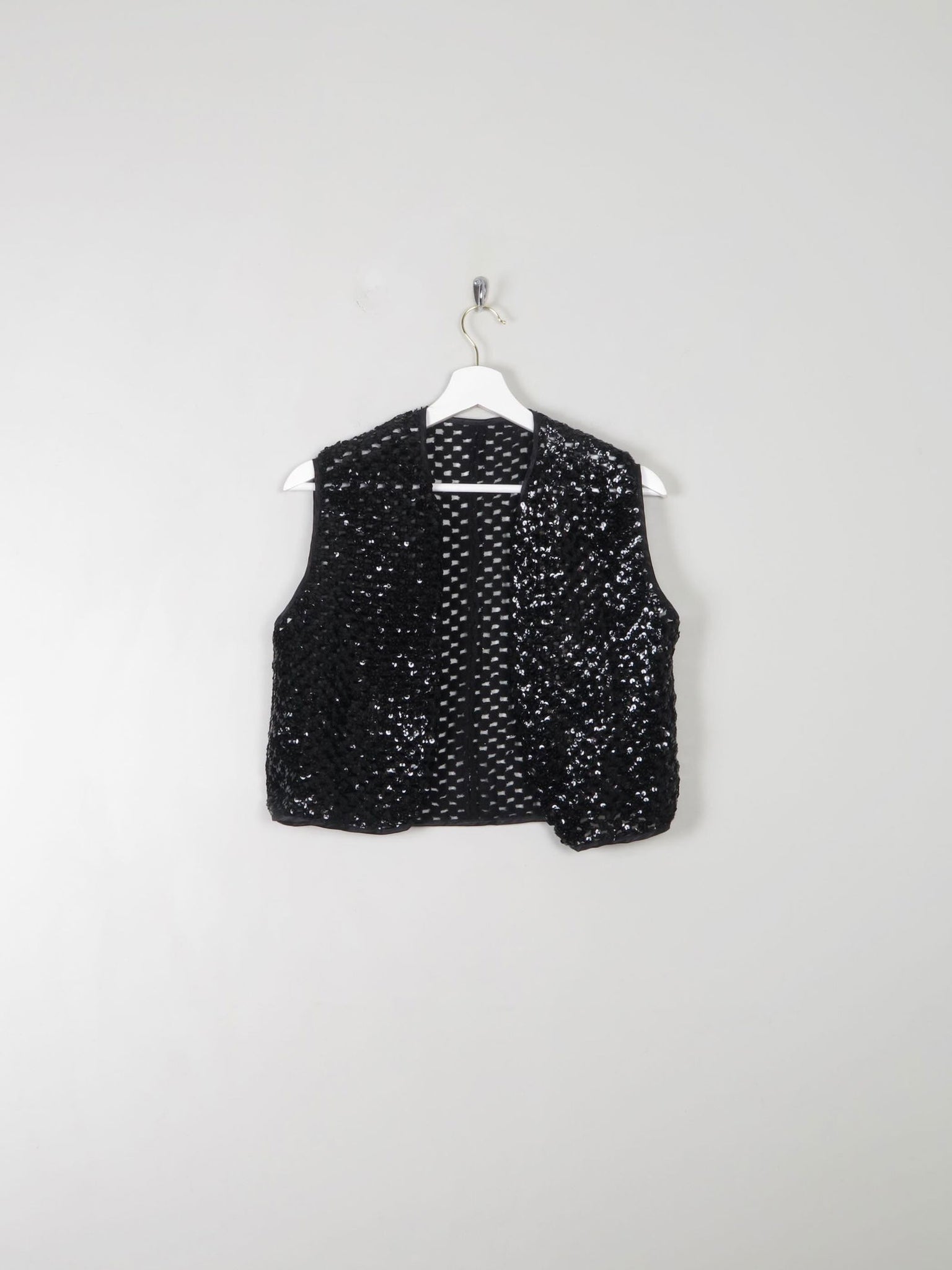 Vintage Black Sequin & Crochet Waistcoat S/M - The Harlequin