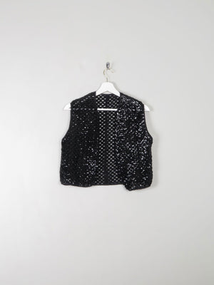 Vintage Black Sequin & Crochet Waistcoat S/M - The Harlequin