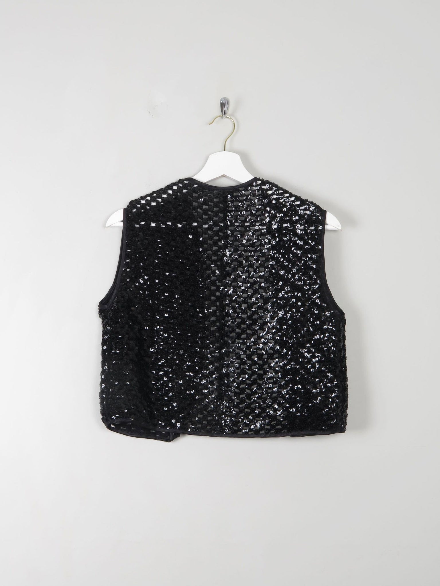 Vintage Black Sequin & Crochet Waistcoat S/M - The Harlequin