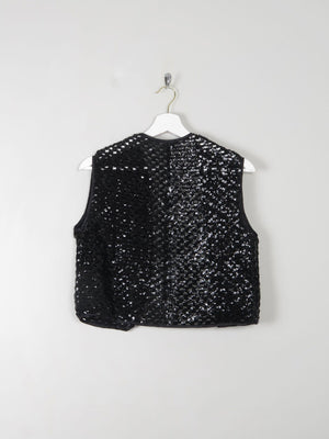 Vintage Black Sequin & Crochet Waistcoat S/M - The Harlequin