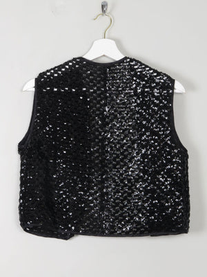 Vintage Black Sequin & Crochet Waistcoat S/M - The Harlequin