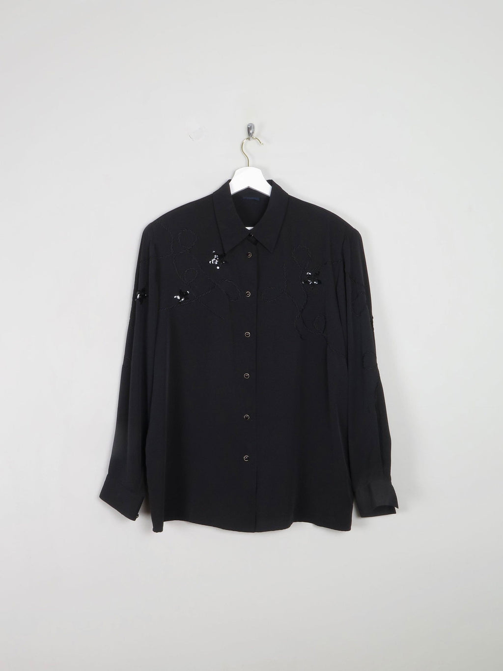Vintage Black Sequin & Embroidered  Blouse  L/XL - The Harlequin