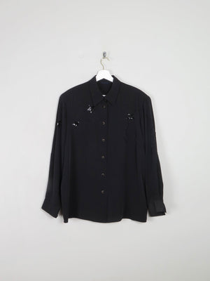 Vintage Black Sequin & Embroidered  Blouse  L/XL - The Harlequin