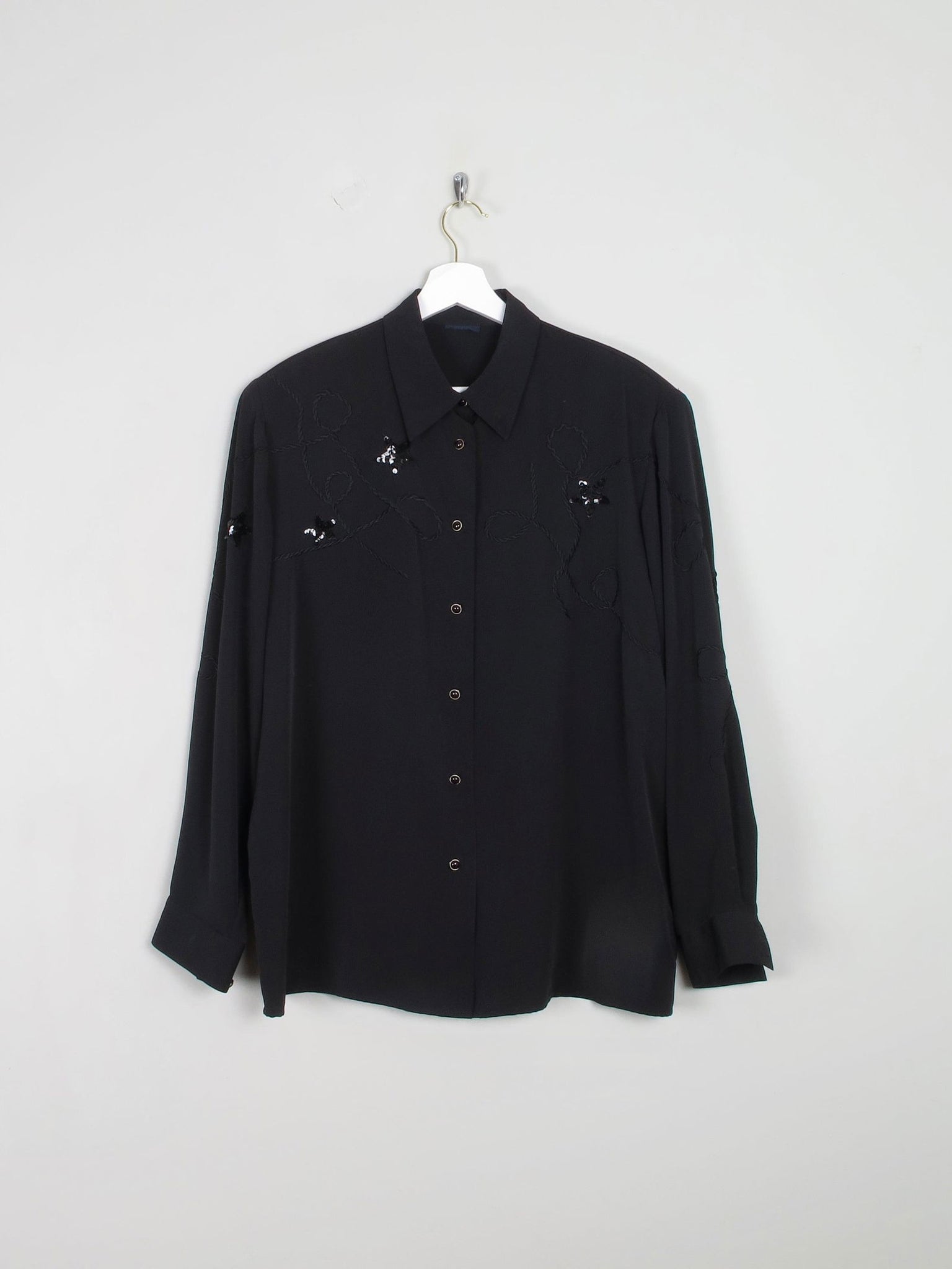 Vintage Black Sequin & Embroidered  Blouse  L/XL - The Harlequin