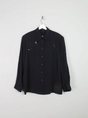 Vintage Black Sequin & Embroidered  Blouse  L/XL - The Harlequin