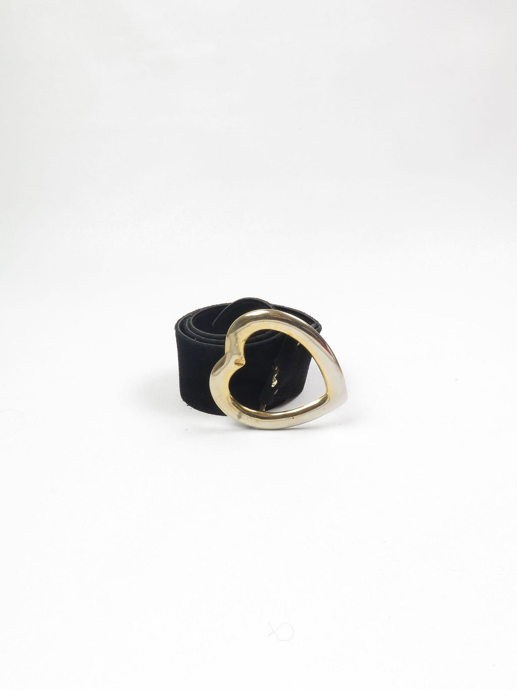 Vintage Black Suede Belt With Heart Buckle S - The Harlequin