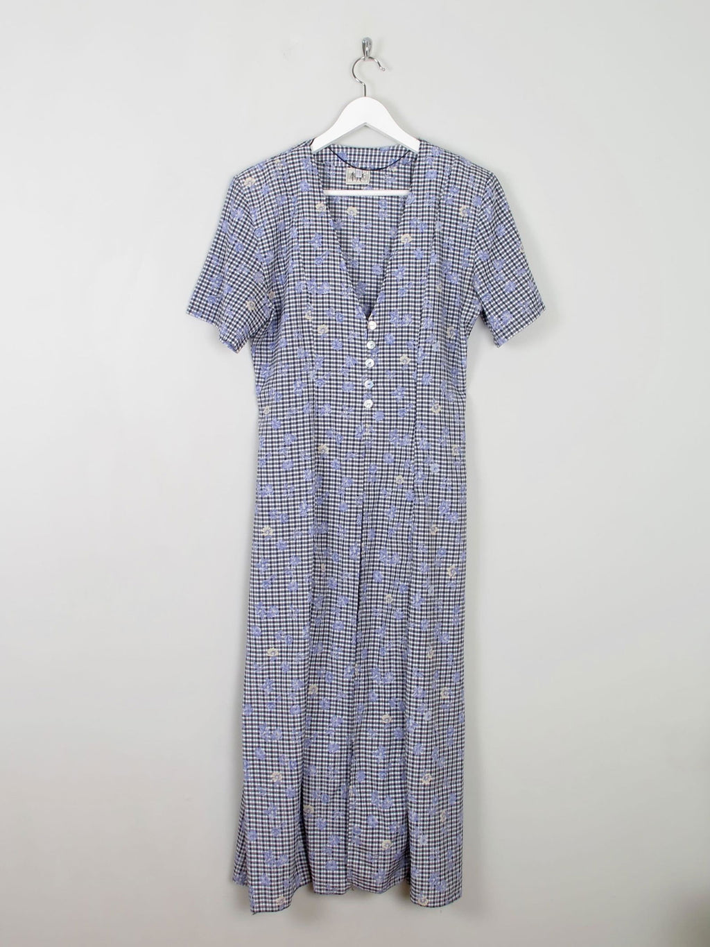 Vintage Blue Check & Floral Dress Midi 10/12 - The Harlequin