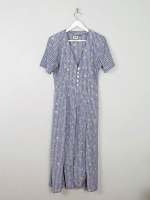 Vintage Blue Check & Floral Dress Midi 10/12 - The Harlequin
