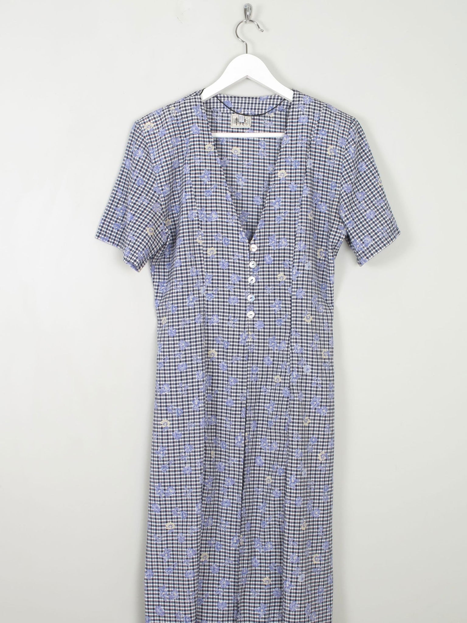 Vintage Blue Check & Floral Dress Midi 10/12 - The Harlequin