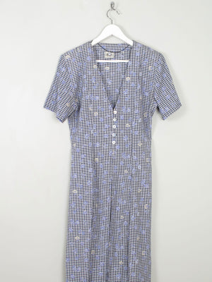 Vintage Blue Check & Floral Dress Midi 10/12 - The Harlequin