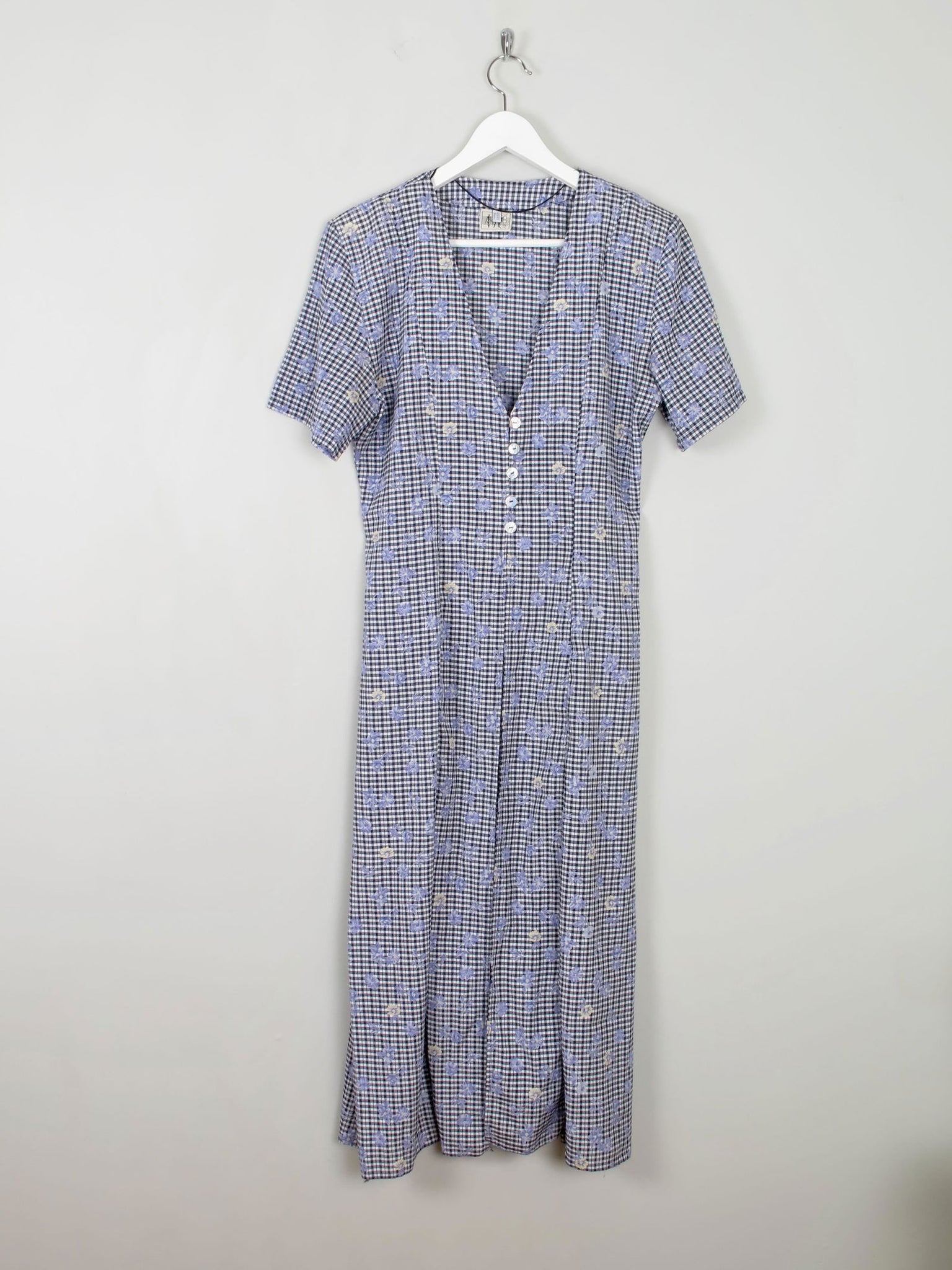 Vintage Blue Check & Floral Dress Midi 10/12 - The Harlequin