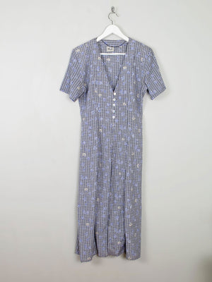 Vintage Blue Check & Floral Dress Midi 10/12 - The Harlequin