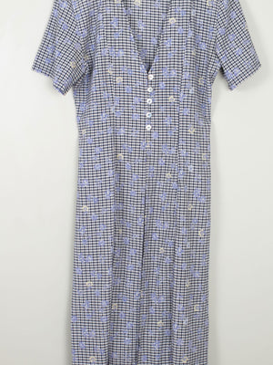 Vintage Blue Check & Floral Dress Midi 10/12 - The Harlequin