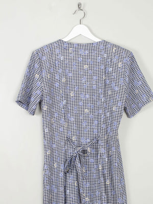 Vintage Blue Check & Floral Dress Midi 10/12 - The Harlequin