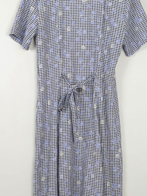 Vintage Blue Check & Floral Dress Midi 10/12 - The Harlequin