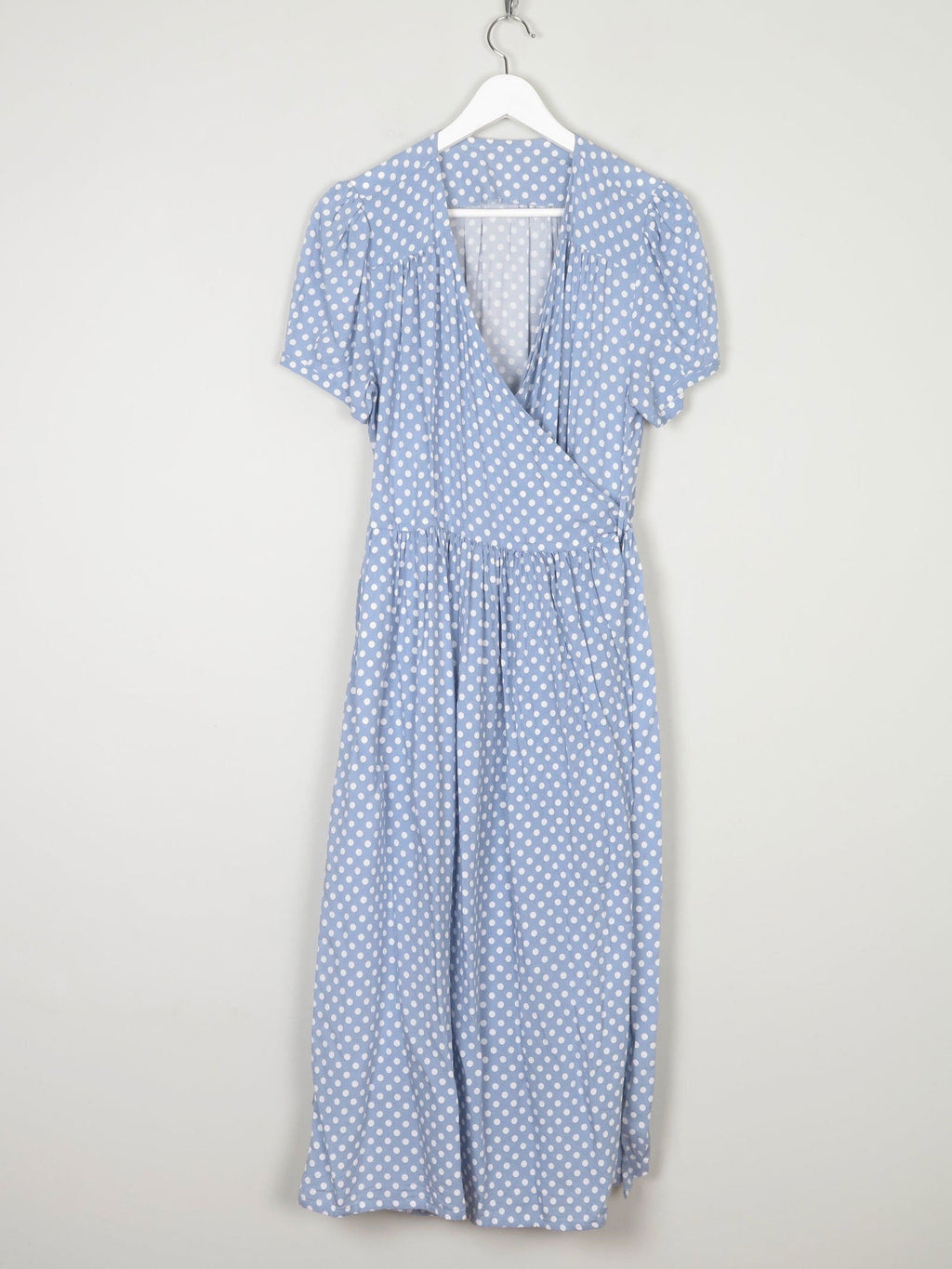 Vintage Blue Polka Dot Wrap Over Midi Dress M/L 12/14 - The Harlequin