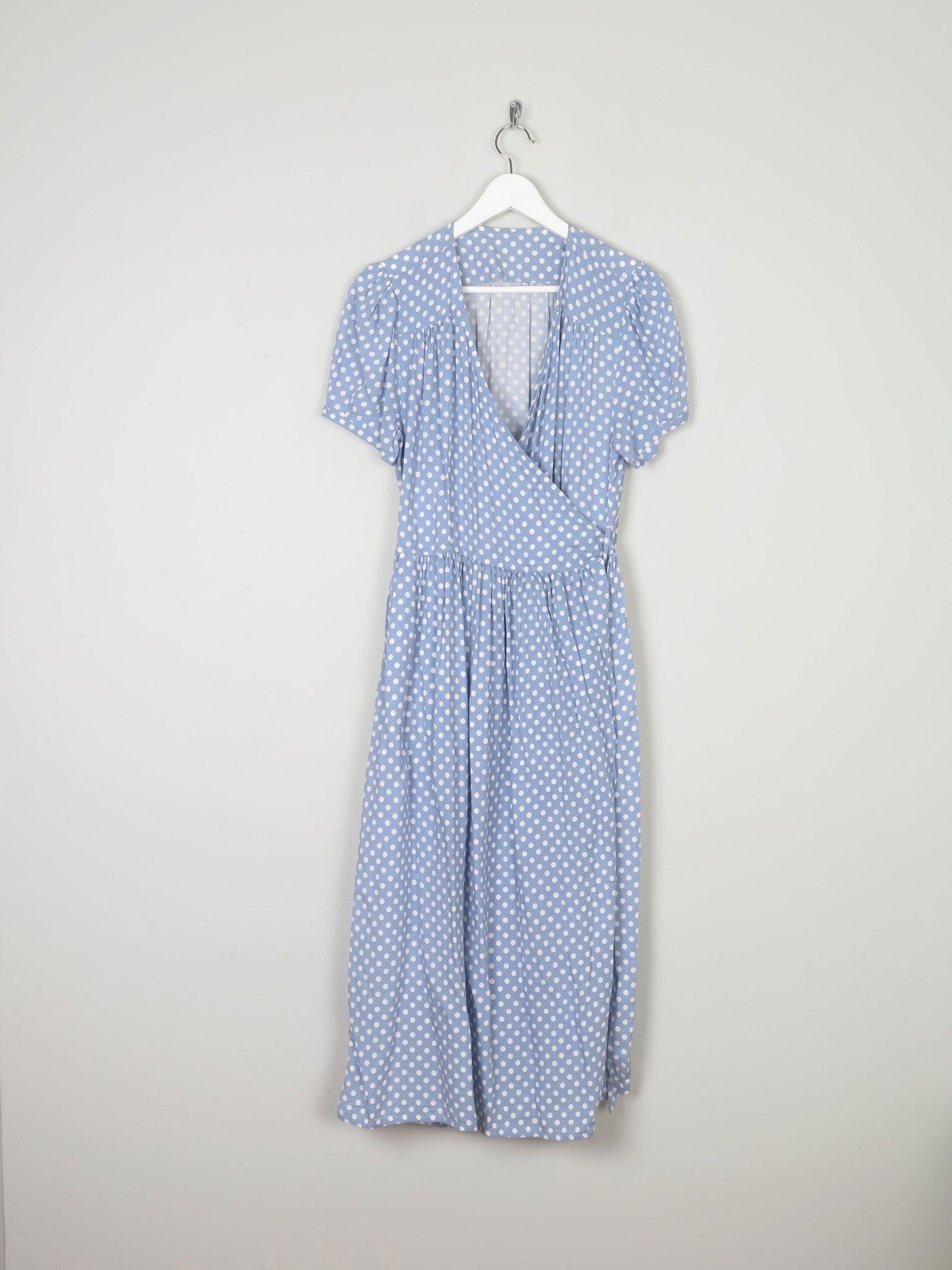 Vintage Blue Polka Dot Wrap Over Midi Dress M/L 12/14 - The Harlequin