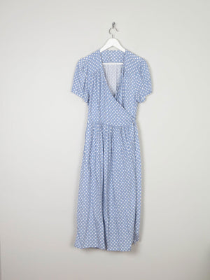 Vintage Blue Polka Dot Wrap Over Midi Dress M/L 12/14 - The Harlequin