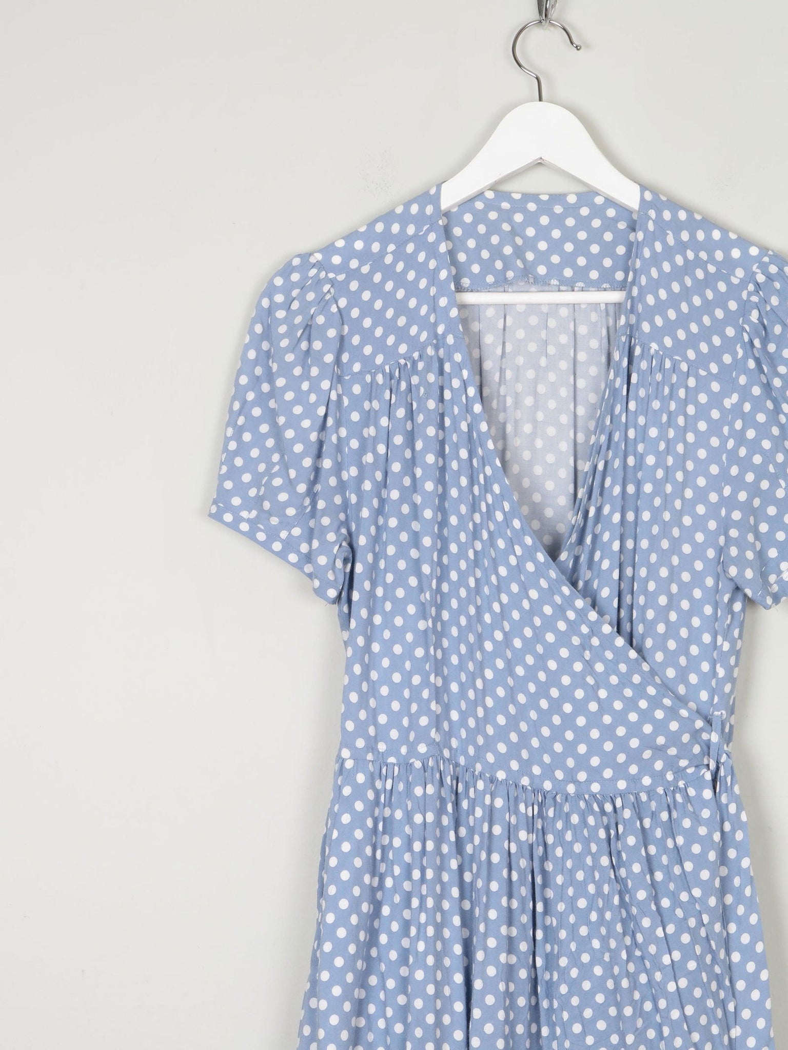 Vintage Blue Polka Dot Wrap Over Midi Dress M/L 12/14 - The Harlequin
