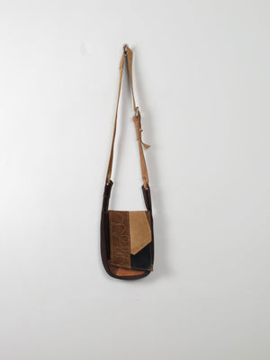 Vintage Brown & Beige Suede Cross Body - The Harlequin