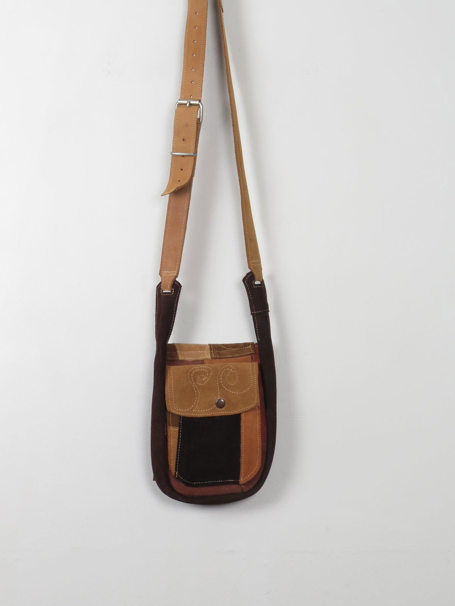 Vintage Brown & Beige Suede Cross Body - The Harlequin