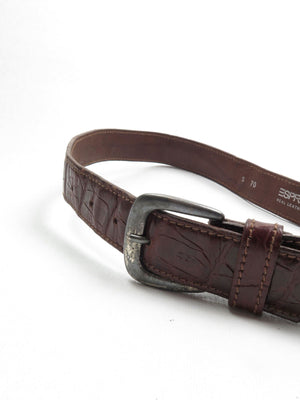 Vintage Brown Leather Belt Espirt Mock Crock S - The Harlequin