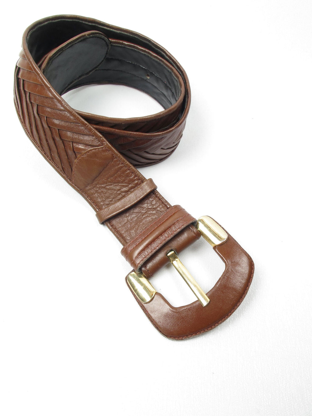 Vintage Brown Leather Belt Weave Style S/M - The Harlequin