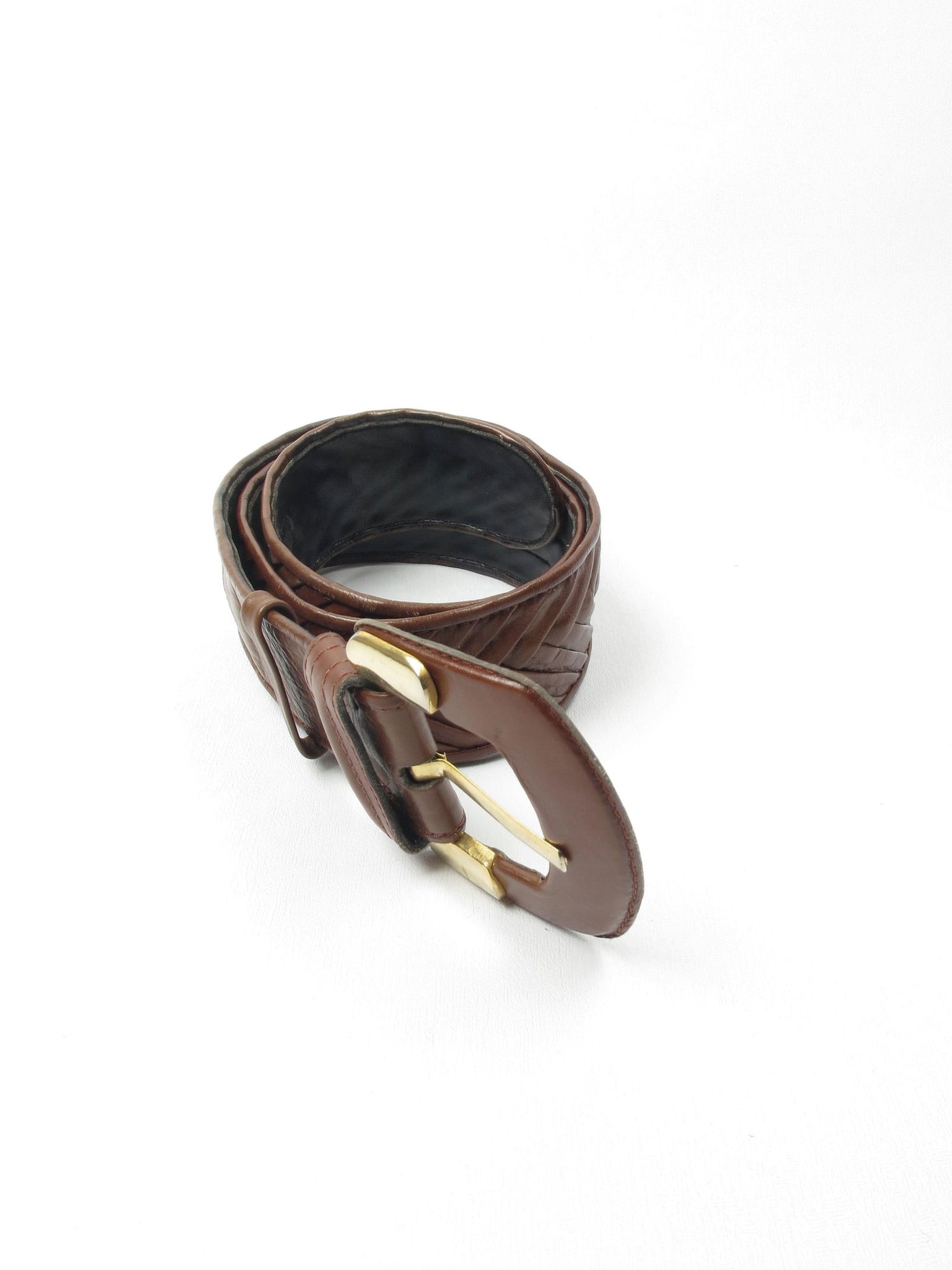 Vintage Brown Leather Belt Weave Style S/M - The Harlequin