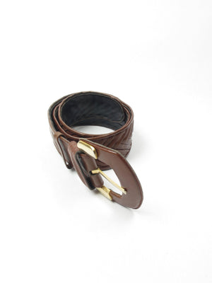 Vintage Brown Leather Belt Weave Style S/M - The Harlequin